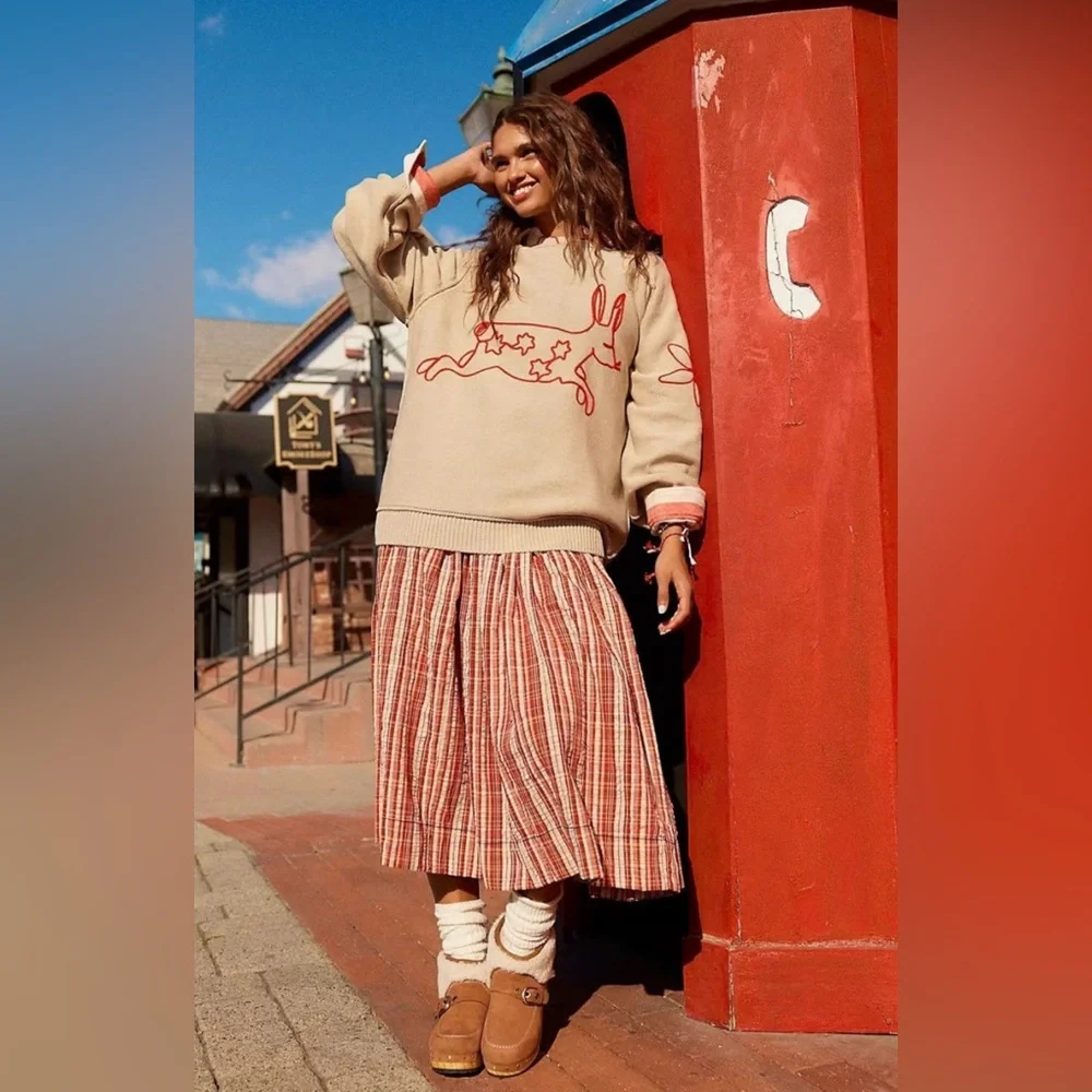 Free People We The Free Graphic Crewneck Sweater Embroidered Bunny Size … - Picture 2 of 15